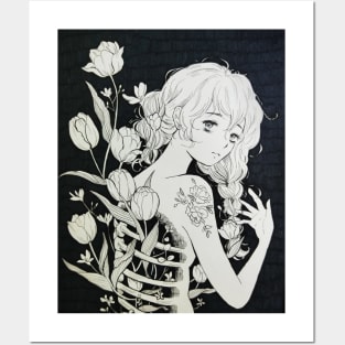 Girl Bones Flower 3 Posters and Art